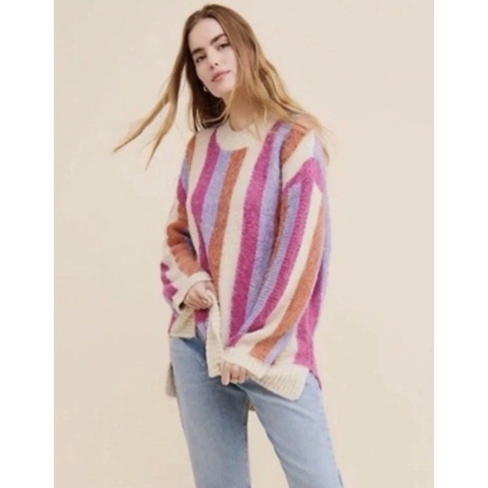 NEW Anthropologie Moon River Sweater XS Striped Oversized Crewneck Knit